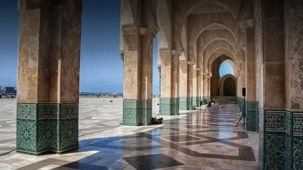 Arched colonnade at Hassan II Mosque